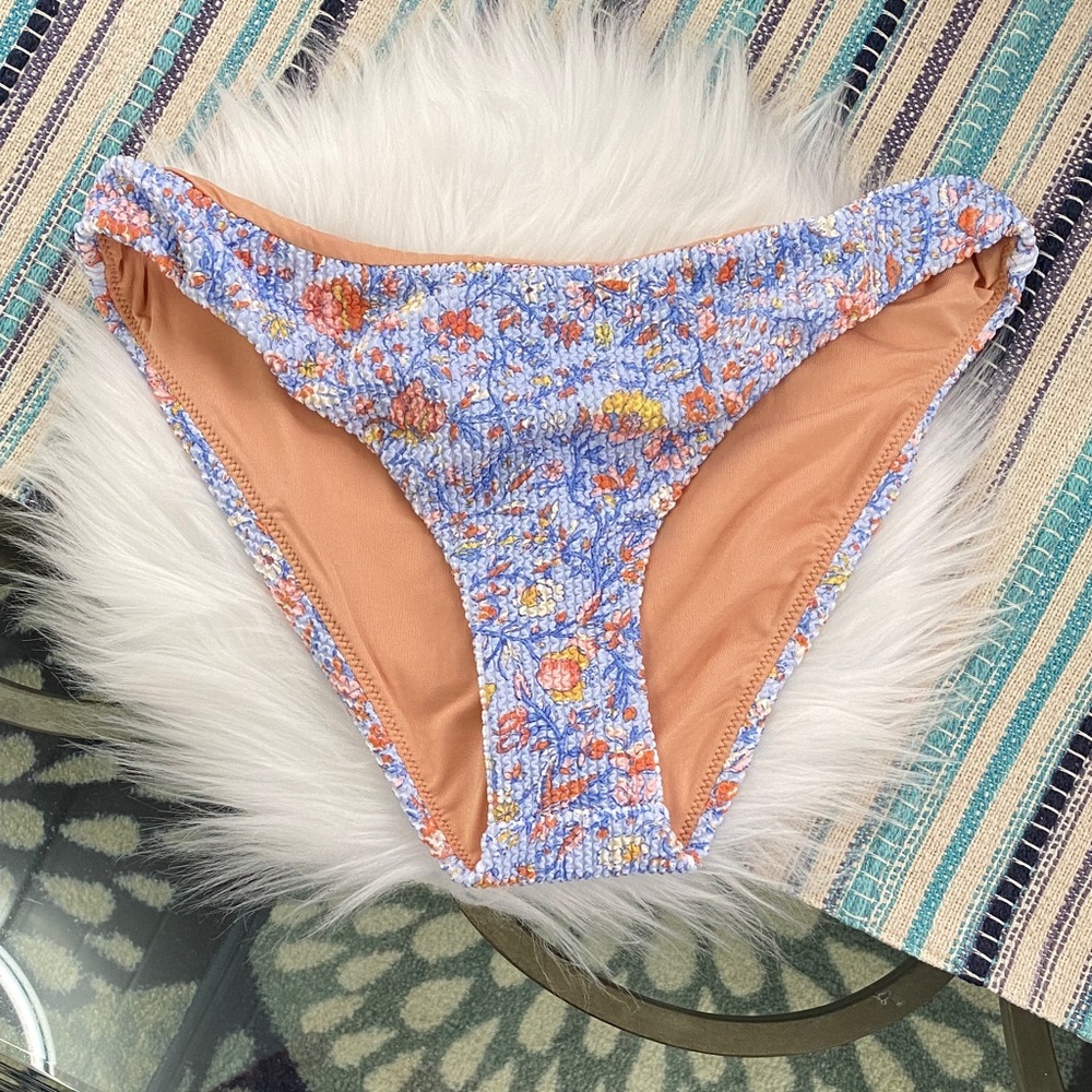 J. Crew Floral multicolor curved waist cheeky high cut bikini bottom size medium